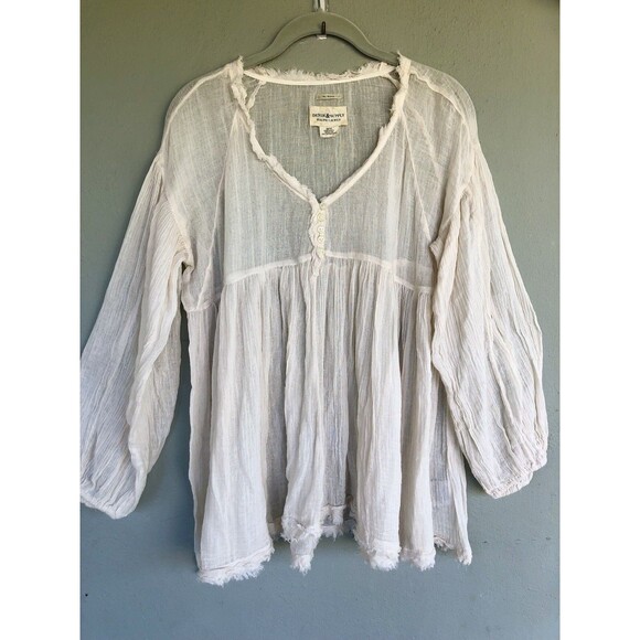 Denim & Supply Ralph Lauren Top Women XS Gauze Babydoll Boho Peasant Americana - Picture 8 of 14